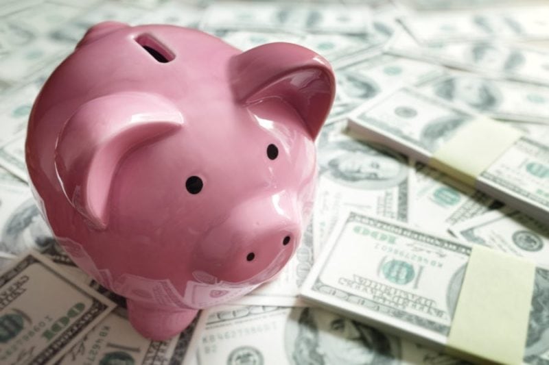Piggy bank on money concept for business finance